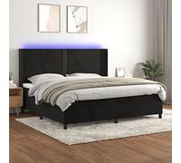 Teenpull Lit à sommier tapissier 200 x 200 cm avec matelas à ressorts ensachés, tissu velours doux, tête de lit réglable et éclairage LED coloré pour une chambre à coucher confortable
