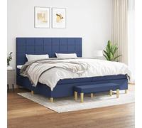 Teenpull Lit à sommier tapissier 200 x 200 cm bleu avec matelas intégré, tête de lit rembourrée réglable et banc assorti, housse en tissu, ensemble complet pour chambre à coucher moderne