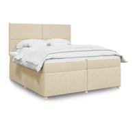 Teenpull Lit à sommier tapissier 200 x 200 cm crème, housse en tissu, matelas à ressorts ensachés, tête de lit réglable en hauteur, éclairage LED. Ensemble complet de meubles pour chambre à coucher