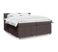 Teenpull Lit à sommier tapissier 200 x 200 cm, en tissu marron foncé, rembourré, avec matelas à ressorts ensachés, tête de lit intégrée et éclairage LED, base de meubles de chambre stable pour un