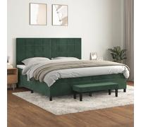 Teenpull Lit à sommier tapissier, 200 x 200 cm, vert foncé, rembourré, en velours, avec matelas et tête de lit réglable, cadre de lit stable pour un sommeil réparateur, ensemble de meubles modernes