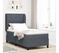 Teenpull Lit à sommier tapissier, 80 x 200 cm, gris foncé, housse en velours, matelas à ressorts ensachés, tête de lit, lit rembourré, ensemble de matelas