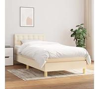 Teenpull Lit à sommier tapissier 90 x 190 cm avec matelas et surmatelas, crème, tête de lit réglable en hauteur, housse en tissu, lit simple pour chambre à coucher, lit rembourré stable avec matelas à