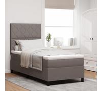 Teenpull Lit à sommier tapissier 90 x 190 cm, en tissu taupe, avec matelas, éclairage LED, tête de lit rembourrée, cadre en bois stable, meubles de chambre à coucher modernes