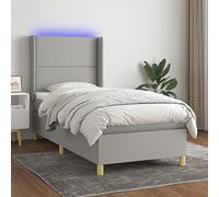 Teenpull Lit à sommier tapissier, 90 x 200 cm, avec matelas à ressorts ensachés, tête de lit réglable en hauteur et éclairage LED, tissu respirant, gris clair, pour chambre à coucher