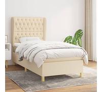 Teenpull Lit à sommier tapissier, 90 x 200 cm, crème, housse en tissu, avec matelas et surmatelas, tête de lit réglable en hauteur, lit rembourré ergonomique, pour chambre à coucher, cadre en bois