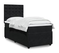 Teenpull Lit à sommier tapissier 90 x 200 cm, en velours noir, avec matelas, tête réglable en hauteur et éclairage LED intégré, ensemble complet de meubles de chambre à coucher pour un confort optimal
