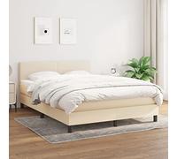 Teenpull Lit à sommier tapissier avec housse en tissu crème 140 x 200 cm, kit complet avec matelas à ressorts ensachés, tête de lit réglable, meubles de chambre pour un sommeil réparateur