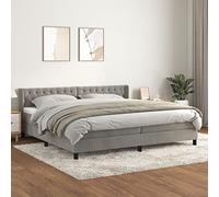 Teenpull Lit à sommier tapissier avec housse en velours gris clair, 200 x 200 cm, avec 2 matelas à ressorts ensachés et surmatelas, tête de lit réglable, cadre en bois massif, lit rembourré pour un