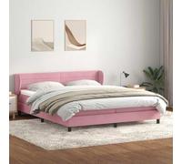 Teenpull Lit à sommier tapissier avec housse en velours rose, 180 x 210 cm, avec matelas à ressorts ensachés et surmatelas, cadre de lit avec tête de lit réglable