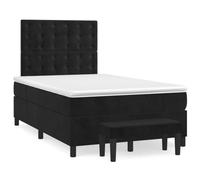 Teenpull Lit à sommier tapissier avec matelas, 120 x 190 cm, en velours noir, tête de lit réglable, ressorts ensachés, avec surmatelas et banc, ensemble de meubles de chambre à coucher robustes
