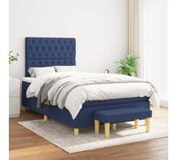 Teenpull Lit à sommier tapissier avec matelas, 120 x 200 cm, bleu, rembourré, tête de lit réglable, matelas à ressorts ensachés, surmatelas et banc de lit, housse en tissu, meubles de chambre à