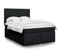 Teenpull Lit à sommier tapissier avec matelas, 140 x 190 cm, noir, housse en tissu, tête de lit réglable, ressorts ensachés, éclairage LED, ensemble moderne pour chambre à coucher