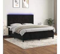 Teenpull Lit à sommier tapissier avec matelas, 160 x 200 cm, en velours noir, éclairage LED, tête de lit réglable en hauteur, ensemble moderne pour chambre à coucher