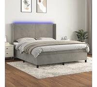 Teenpull Lit à sommier tapissier avec matelas, 180 x 200 cm, en velours, gris clair, tête de lit réglable en hauteur, éclairage LED pour chambre à coucher, lit rembourré confortable