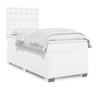Teenpull Lit à sommier tapissier avec matelas, 80 x 200 cm, en cuir synthétique blanc, avec éclairage LED, tête de lit réglable en hauteur et matelas à ressorts ensachés pour chambre à coucher