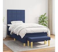 Teenpull Lit à sommier tapissier avec matelas, 90 x 200 cm, tissu bleu, tête de lit réglable en hauteur, matelas à ressorts ensachés pour un sommeil réparateur, surmatelas et banc
