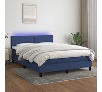 Teenpull Lit à sommier tapissier, avec matelas à ressorts ensachés, 140 x 190 cm, tissu bleu, éclairage LED et tête de lit réglable, cadre de lit moderne, ensemble de meubles pour un sommeil