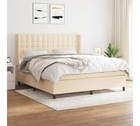 Teenpull Lit à sommier tapissier, avec matelas à ressorts ensachés, crème, 160 x 200 cm, housse en tissu, tête de lit rembourrée, ensemble de lit complet, meubles confortables pour un sommeil