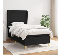 Teenpull Lit à sommier tapissier avec matelas à ressorts ensachés de qualité supérieure, noir, 90 x 190 cm, housse en tissu résistant, tête de lit réglable, ensemble de meubles de chambre à coucher