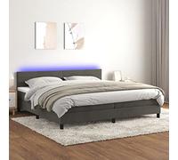 Teenpull Lit à sommier tapissier, avec matelas à ressorts ensachés, éclairage LED et tête de lit rembourrée, en velours gris foncé, pour un sommeil réparateur, 200 x 200 cm, meubles de chambre à