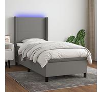 Teenpull Lit à sommier tapissier, avec matelas à ressorts ensachés, éclairage LED, tissu gris foncé, 90 x 190 cm, tête de lit réglable en hauteur, cadre de lit rembourré, ensemble de meubles pour