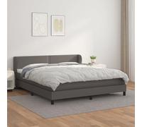Teenpull Lit à sommier tapissier, avec matelas à ressorts ensachés, en cuir synthétique, gris, 160 x 200 cm, meubles de chambre à coucher, avec surmatelas, tête rembourrée réglable en hauteur pour un