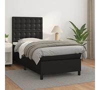Teenpull Lit à sommier tapissier avec matelas à ressorts ensachés et surmatelas, en cuir synthétique noir, 90 x 200 cm, tête de lit réglable en hauteur, meuble de chambre moderne pour un soutien