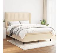 Teenpull Lit à sommier tapissier, avec matelas à ressorts ensachés et surmatelas, housse en tissu crème, 140 x 200 cm, cadre de lit moderne, avec tête réglable en hauteur