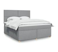 Teenpull Lit à sommier tapissier avec matelas à ressorts ensachés, gris clair, 180 x 200 cm, housse en tissu, tête de lit réglable, éclairage LED, ensemble de meubles de chambre à coucher modernes