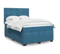 Teenpull Lit à sommier tapissier, avec matelas à ressorts ensachés, housse en velours bleu, 140 x 190 cm, éclairage LED, tête de lit réglable en hauteur, cadre de lit confortable, ensemble de meubles