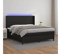 Teenpull Lit à sommier tapissier, avec matelas à ressorts ensachés, LED et tête de lit réglable en hauteur, 160 x 200 cm, en cuir synthétique noir, cadre de lit moderne comme meuble de chambre à