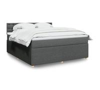 Teenpull Lit à sommier tapissier, avec matelas à ressorts ensachés, surmatelas et éclairage LED, en tissu gris foncé, 180 x 200 cm, cadre de lit rembourré avec tête de lit, meubles de chambre à