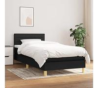 Teenpull Lit à sommier tapissier avec matelas à ressorts ensachés, tête de lit réglable en hauteur et surmatelas, noir, surface de couchage de 90 x 200 cm, cadre de lit rembourré stable, ensemble de