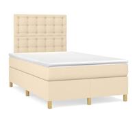 Teenpull Lit à sommier tapissier, avec matelas à ressorts ensachés, tête de lit réglable en hauteur, housse en tissu respirant, 120 x 190 cm, crème