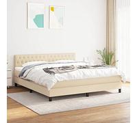 Teenpull Lit à sommier tapissier, avec matelas à ressorts ensachés, tête de lit réglable, tissu crème, 180 x 200 cm, cadre de lit rembourré pour un sommeil réparateur, meubles de chambre à coucher de
