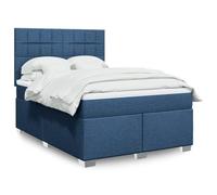 Teenpull Lit à sommier tapissier, avec matelas à ressorts ensachés, tête réglable en hauteur et éclairage LED, tissu bleu, 160 x 200 cm, pour un sommeil réparateur et une chambre moderne