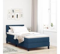 Teenpull Lit à sommier tapissier avec matelas, bleu, 100 x 200 cm, en tissu rembourré, lit simple, moderne, pour chambre à coucher et chambre d'amis