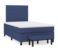 Teenpull Lit à sommier tapissier avec matelas, bleu, 120 x 190 cm, housse en tissu, tête de lit réglable, ressorts ensachés, confort de couchage moyennement dur, avec banc, ensemble de meubles
