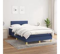 Teenpull Lit à sommier tapissier avec matelas, bleu, 120 x 200 cm, lit rembourré en tissu avec tête de lit, cadre stable, meubles de chambre à coucher respirants, kit complet complet de meubles de