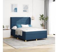 Teenpull Lit à sommier tapissier avec matelas, bleu, 140 x 190 cm, en tissu rembourré, pour chambre à coucher, cadre de lit confortable, ensemble de meubles