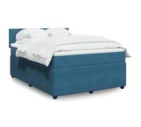 Teenpull Lit à sommier tapissier avec matelas, bleu, 140 x 190 cm, tissu velours, ensemble complet de meubles de chambre à coucher, cadre de lit rembourré, tête de lit, matelas à ressorts ensachés