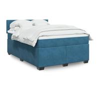 Teenpull Lit à sommier tapissier avec matelas, bleu, 140 x 190 cm, tissu velours, ressorts ensachés, éclairage LED, tête de lit, lit capitonné pour chambre à coucher