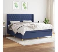 Teenpull Lit à sommier tapissier avec matelas, bleu, 160 x 200 cm, housse en tissu, tête de lit réglable, ressorts ensachés, pour un sommeil réparateur