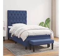Teenpull Lit à sommier tapissier avec matelas bleu, 80 x 200 cm, en tissu rembourré, tête de lit réglable, surmatelas et banc, cadre de lit confortable pour un sommeil réparateur