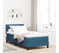 Teenpull Lit à sommier tapissier avec matelas, bleu foncé, en velours, 90 x 190 x 20 cm, rembourré, pour chambre à coucher, cadre stable, lit simple