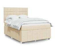 Teenpull Lit à sommier tapissier avec matelas crème, 160 x 200 cm, en tissu rembourré, surmatelas et tête de lit réglable, ensemble de meubles de chambre à coucher avec matelas à ressorts ensachés
