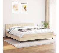 Teenpull Lit à sommier tapissier avec matelas crème, 200 x 200 cm, housse en tissu, tête de lit réglable, ressorts ensachés respirants pour un sommeil réparateur