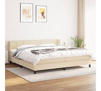 Teenpull Lit à sommier tapissier avec matelas, crème, 200 x 200 cm, tissu, tête de lit, ressorts ensachés, ensemble de meubles de chambre à coucher