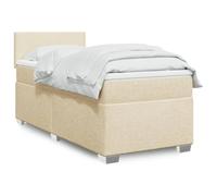 Teenpull Lit à sommier tapissier avec matelas, crème, 90 x 190 cm, rembourrage en tissu avec tête de lit pour un sommeil réparateur, cadre de lit stable et surmatelas, ensemble de meubles de chambre à